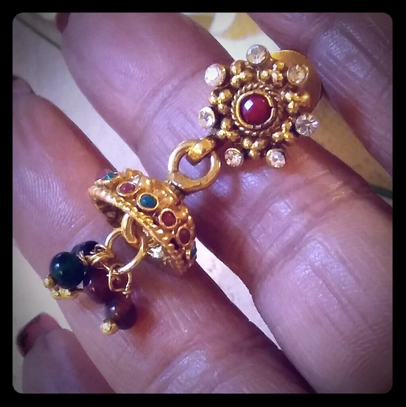 Vintage Jeweled Jhumka Earrings - Picture 5 of 8